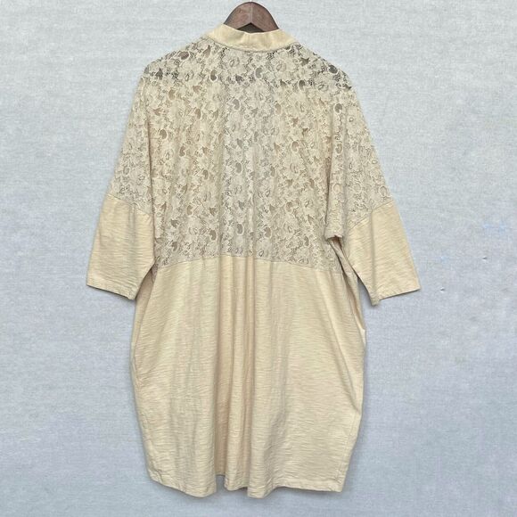 Logo by Lori Goldstein Open Cardigan Women M/L Beige Lace Detail Pockets D16 - Picture 6 of 12